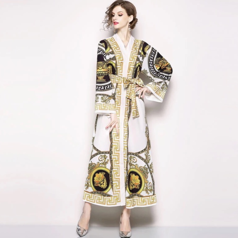 European Style Printed Kimono Cover up Dress